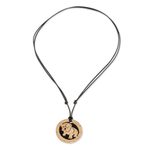 Coconut shell and lava stone pendant necklace, 'Bulldog' - Coconut Shell and Lava Stone Bulldog Pendant Necklace