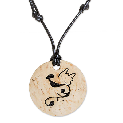Coconut Shell and Lava Stone Phoenix Pendant Necklace