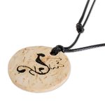 Coconut shell and lava stone pendant necklace, 'Abstract Phoenix' - Coconut Shell and Lava Stone Phoenix Pendant Necklace