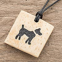 Coconut shell and lava stone pendant necklace, 'Best Friend' - Coconut Shell and Lava Stone Dog Pendant Necklace