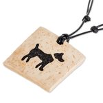 Coconut shell and lava stone pendant necklace, 'Best Friend' - Coconut Shell and Lava Stone Dog Pendant Necklace