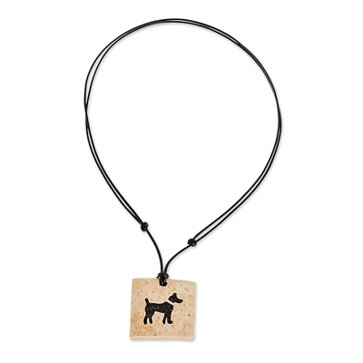 Halskette mit Anhänger aus Kokosnussschale und Lavastein - Halskette mit Hundeanhänger aus Kokosnussschale und Lavastein