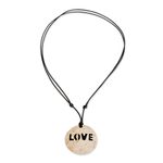 Coconut shell and lava stone pendant necklace, 'Have Love' - Love-Themed Coconut Shell and Lava Stone Pendant Necklace