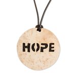 Coconut shell and lava stone pendant necklace, 'Have Hope' - Hope-Themed Coconut Shell and Lava Stone Pendant Necklace