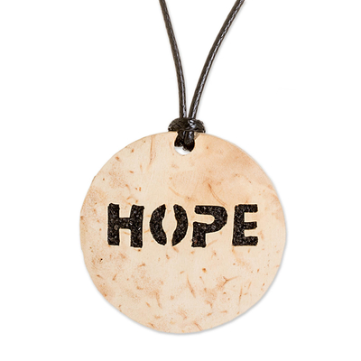 Hope-Themed Coconut Shell and Lava Stone Pendant Necklace