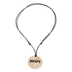 Coconut shell and lava stone pendant necklace, 'Have Hope' - Hope-Themed Coconut Shell and Lava Stone Pendant Necklace