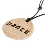 Coconut shell and lava stone pendant necklace, 'Have Grace' - Grace-Themed Coconut Shell and Lava Stone Pendant Necklace