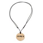 Coconut shell and lava stone pendant necklace, 'Have Peace' - Peace-Themed Coconut Shell and Lava Stone Pendant Necklace