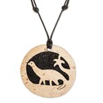 Coconut shell and lava stone pendant necklace, 'Diplodocus' - Coconut Shell and Lava Stone Diplodocus Pendant Necklace