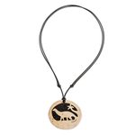 Coconut shell and lava stone pendant necklace, 'Diplodocus' - Coconut Shell and Lava Stone Diplodocus Pendant Necklace