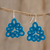 Featured review for Hand-tatted dangle earrings, Petal Essence in Azure