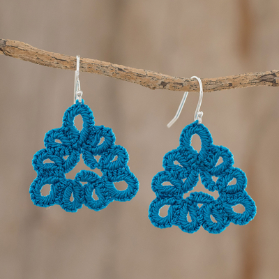 Hand-tatted dangle earrings, Petal Essence in Azure