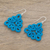 Hand-tatted dangle earrings, 'Petal Essence in Azure' - Hand-Tatted Triangular Dangle Earrings in Azure (image 2b) thumbail