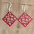Recycled wood dangle earrings, 'Geometric Composition' - Geometric Recycled Wood Dangle Earrings in Red