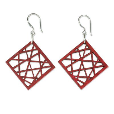 Ohrhänger aus recyceltem Holz - Geometrische Ohrringe aus recyceltem Holz in Rot