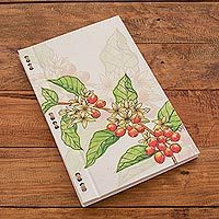 Recycled paper journal, 'Coffee Branch' (8 inch) - Coffee Bean Journal with Recycled Paper (8 in.)