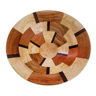 Wood serving bowl, 'Wheels' - Handmade Wood Serving Bowl from Guatemala