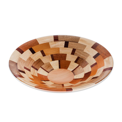 Wood serving bowl, 'Fragment' - Palo Blanco and Caoba Wood Serving Bowl from Guatemala