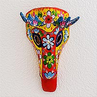 Wood mask, 'Floral Deer in Yellow'