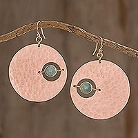 Jade dangle earrings, 'Modern Saturn in Copper' - Modern Jade Dangle Earrings with Copper from Guatemala