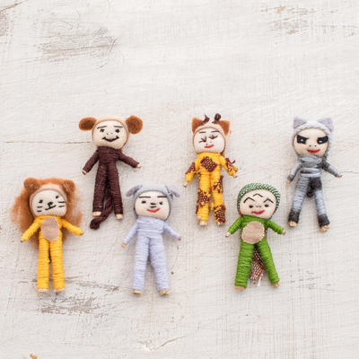 Cotton decorative dolls, 'Jungle Quitapenas' (set of 6) - Jungle-Themed Cotton Decorative Worry Dolls (Set of 6)