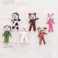 Cotton decorative dolls, 'Quitapenas Amigos' (set of 6) - Animal-Themed Cotton Decorative Worry Dolls (Set of 6)