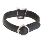 Sterling silver and leather pendant bracelet, 'Iximche Jaguar' - Archaeological Sterling Silver and Leather Jaguar bracelet