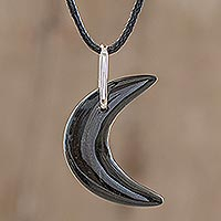 Jade pendant necklace, 'Crescent of Old in Black' - Jade Moon Pendant Necklace in Black from Guatemala