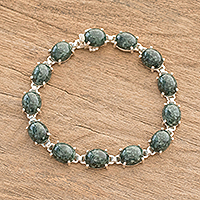 Jade link bracelet, 'Maya Ovals' - Oval Dark Green Jade Link Bracelet from Guatemala