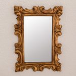 Wood wall mirror, 'Elegant Duchy' - Curl Motif Conacaste Wood Wall Mirror from Guatemala