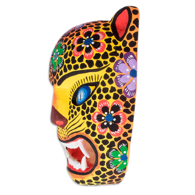 Holzmaske - Handbemalte Holz-Jaguar-Maske aus Guatemala