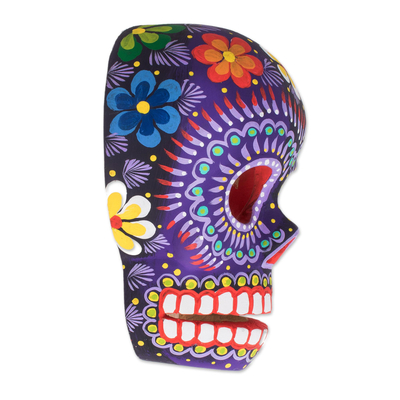 Máscara de madera - Máscara de pared de madera con calavera floral de Guatemala