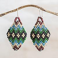 Ceramic beaded dangle earrings, 'Rhombus Intricacy' - Rhombus Motif Ceramic Beaded Dangle Earrings from Guatemala