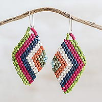 Ceramic beaded dangle earrings, 'Rhombus Vibration' - Colorful Ceramic Beaded Dangle Earrings from Guatemala