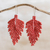 Ceramic beaded dangle earrings, 'Elegant Wind in Chili' - Leaf-Shaped Ceramic Beaded Dangle Earrings in Chili (image 2) thumbail