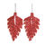 Ceramic beaded dangle earrings, 'Elegant Wind in Chili' - Leaf-Shaped Ceramic Beaded Dangle Earrings in Chili thumbail