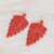 Ceramic beaded dangle earrings, 'Elegant Wind in Chili' - Leaf-Shaped Ceramic Beaded Dangle Earrings in Chili (image 2b) thumbail