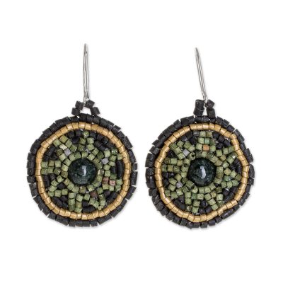 Jade and Ceramic Beaded Dangle Earrings from Guatemala