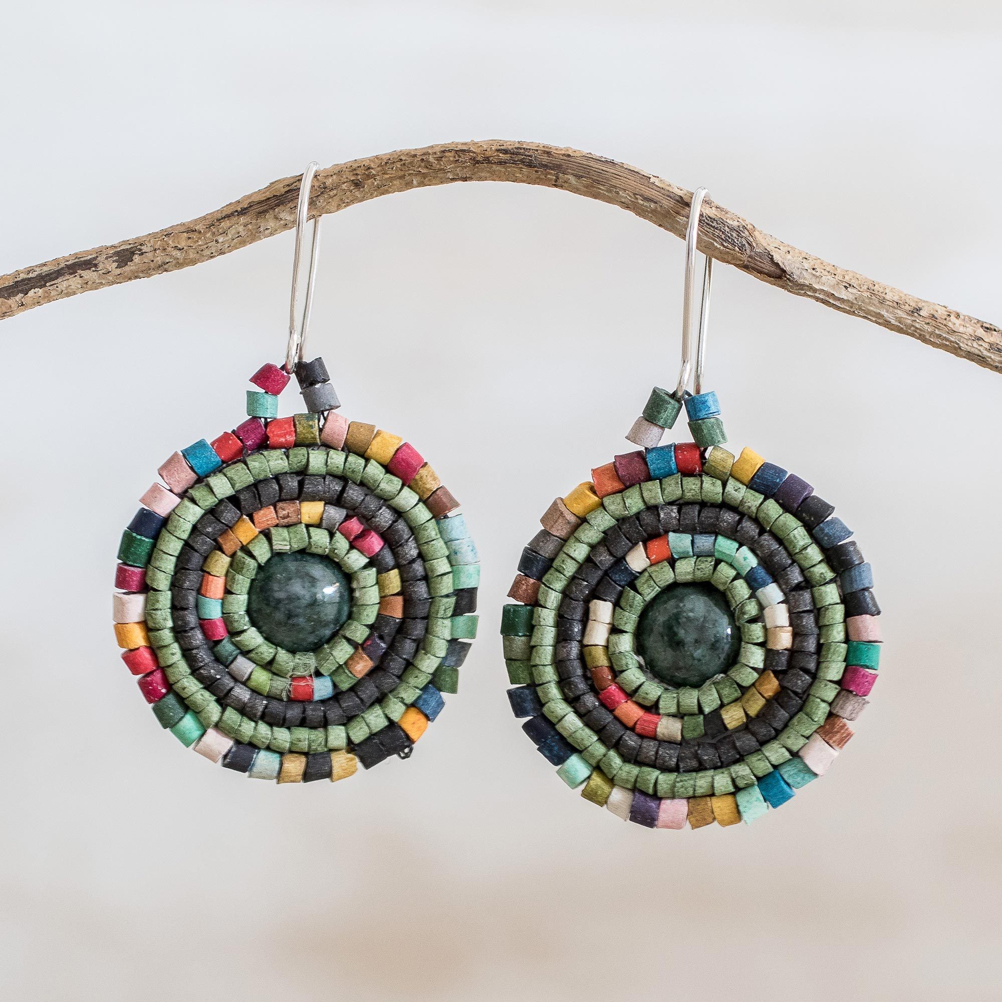 UNICEF Market Jade and Colorful Ceramic Beaded Dangle Earrings