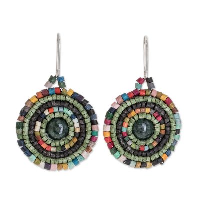 Jade and ceramic beaded dangle earrings, 'Cultural Essence' - Jade and Colorful Ceramic Beaded Dangle Earrings