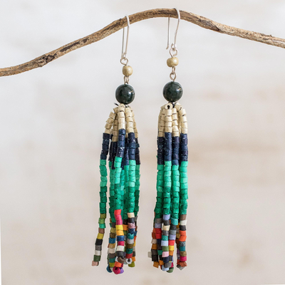 Jade and ceramic beaded waterfall earrings, Tradition and Custom