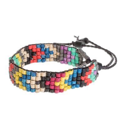 Chevron Motif Ceramic Beaded Wristband Bracelet