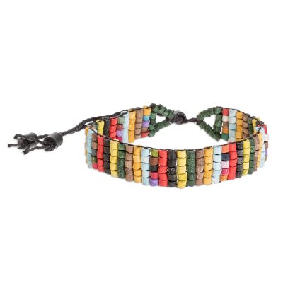 Colorful Striped Ceramic Beaded Wristband Bracelet