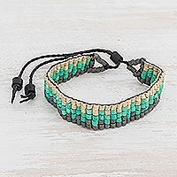 Ceramic beaded wristband bracelet, 'Radiant Waves' - Wave Motif Ceramic Beaded Wristband Bracelet from Guatemala