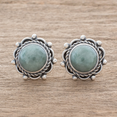 Jade button earrings, 'Sunrise in Antigua' - Green Jade Button Earrings Crafted in Guatemala