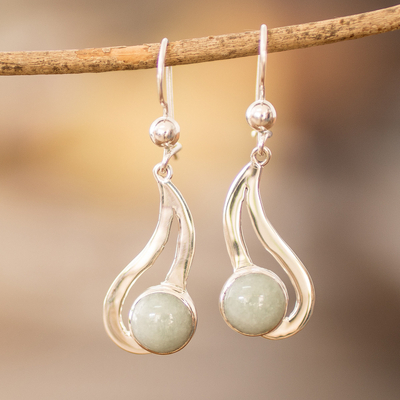 Jade dangle earrings, 'Apple Green Maya Rain' - Teardrop Apple Green Jade Dangle Earrings from Guatemala