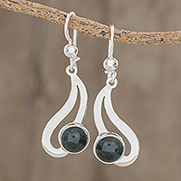 Jade dangle earrings, 'Dark Green Maya Rain' - Teardrop Dark Green Jade Dangle Earrings from Guatemala