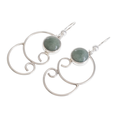 Jade dangle earrings, 'Apple Green Maya Treasure' - Curl Pattern Apple Green Jade Dangle Earrings from Guatemala