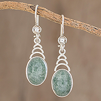 Jade dangle earrings, 'Apple Green Antique Arcs' - Arc Motif Apple Green Jade Dangle Earrings from Guatemala