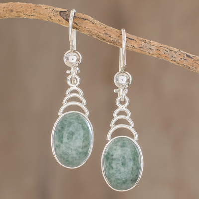 Jade dangle earrings, 'Apple Green Antique Arcs' - Arc Motif Apple Green Jade Dangle Earrings from Guatemala
